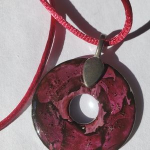 Burgundy Hand Painted Pendant 24'' Necklace.